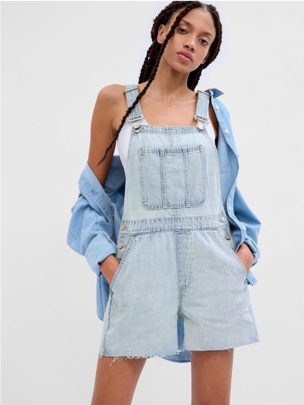 GAP Light Wash Denim Short Overalls
